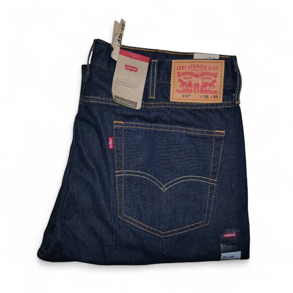 Levi's 514 Mens Jeans Size 38x30 Regular Fit Straight Leg Dark Rinse Denim NEW - Picture 1 of 10
